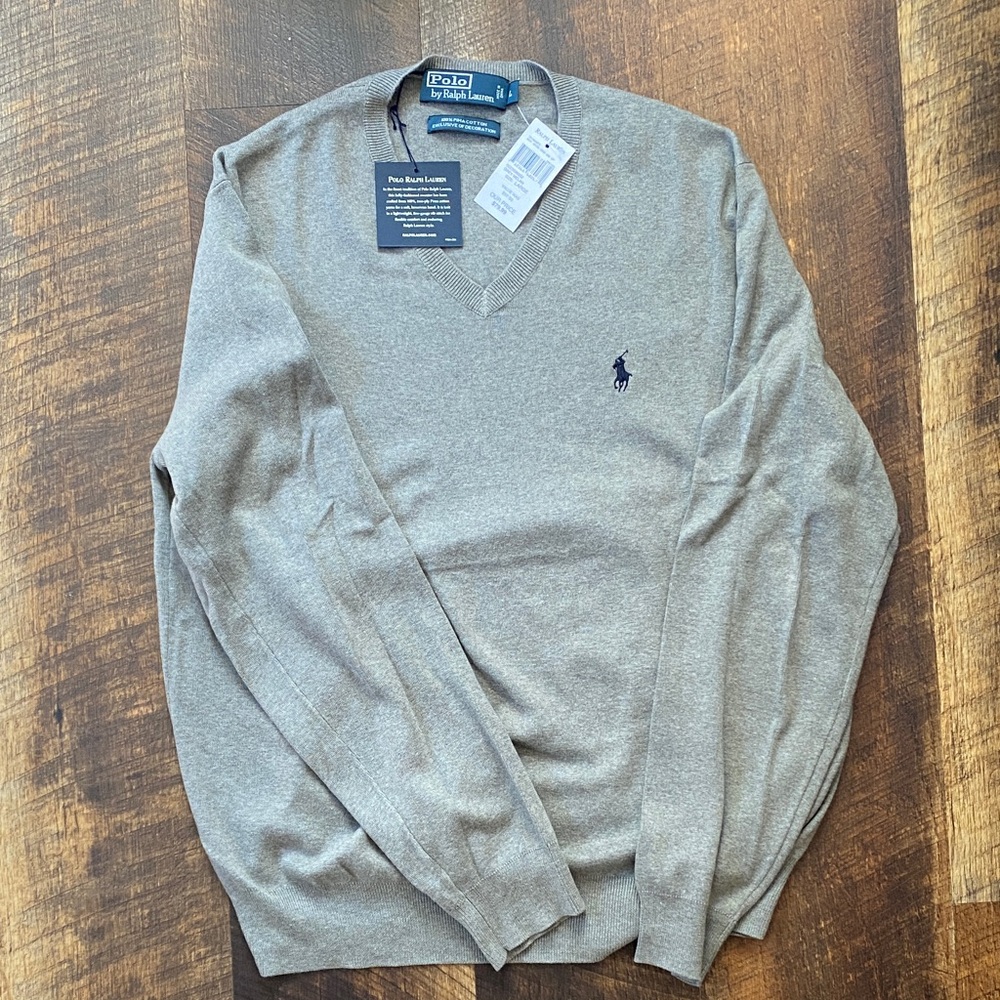 Polo by Ralph Lauren Men's Tan V-Neck Sweater